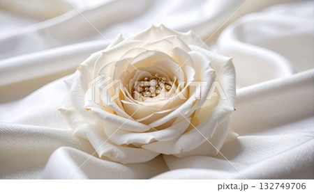 白い布の上に置かれたバラの花 132749706