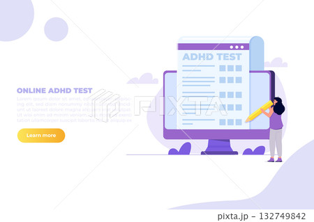 Online adhd, attention deficit hyperactivity disorder test. Vector illustrations for banner, website, landing page, flyer. 132749842