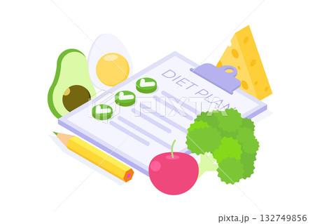 Diet plan schedule checklist concept. Isometric Vector illustration Diet plan schedule checklist concept. Isometric Vector illustration 132749856