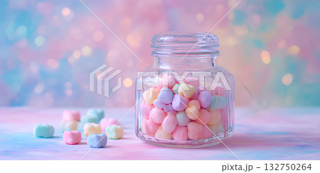 可愛いガラス瓶のふわふわマシュマロ 132750264