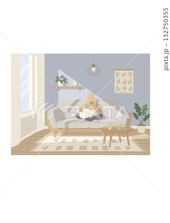 北欧カフェでくつろぐ少女 132750355