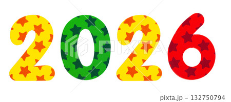 Colorful number 2026 with star pattern isolated on white background Colorful number 2026 with star pattern isolated on white background 132750794