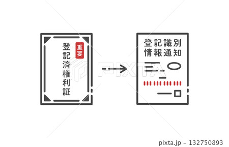 登記済権利証と登記識別情報通知書のイメージ図解イラスト (ベクター素材) 登記済権利証と登記識別情報通知書のイメージ図解イラスト (ベクター素材) 132750893