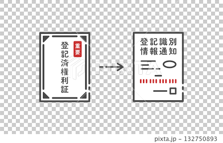 登記済権利証と登記識別情報通知書のイメージ図解イラスト (ベクター素材) 登記済権利証と登記識別情報通知書のイメージ図解イラスト (ベクター素材) 132750893