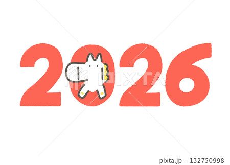 2026のロゴとかわいい白馬　正月素材　年賀シンボル 132750998