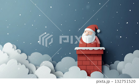 Santa Claus exiting chimney under magical Christmas sky Santa Claus exiting chimney under magical Christmas sky 132751520
