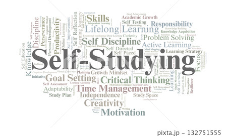 Self-Studying Word Cloud. Key Concepts On Independent Learning, Motivation, Discipline, Planning, And Personal Academic Growth In Modern Education. 132751555