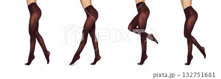 collection of maroon stockings on sexy long fit woman legs isolated on white background 132751681