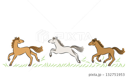 草原を走る馬のフレーム 132751953