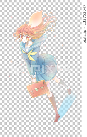 Female student walking and looking up, sailor uniform, cherry blossom storm Female student walking and looking up, sailor uniform, cherry blossom storm 132752047