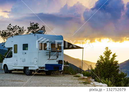Camper camping in mountain Camper camping in mountain 132752079