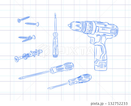 Cordless drill screwdriver screw composition light Cordless drill screwdriver screw composition light 132752233