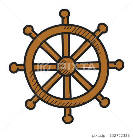 Ship wheel doodle icon vector isolated 132752328