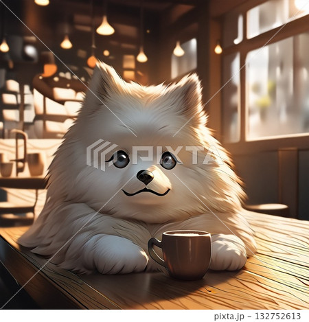 カフェにいる犬のイラスト 132752613