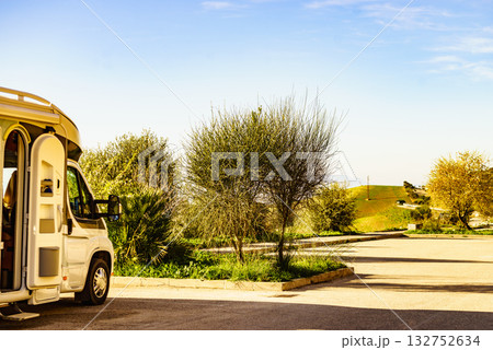 Rv camper camping on nature, Spain. 132752634