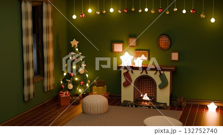クリスマスの暖炉のある部屋 明るめ 16:9サイズ クリスマスの暖炉のある部屋 明るめ 16:9サイズ 132752740