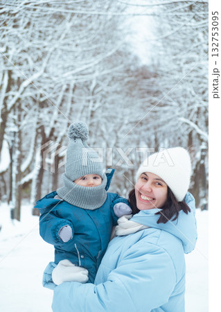 Mother and Child Enjoying Winter Outdoors 132753095