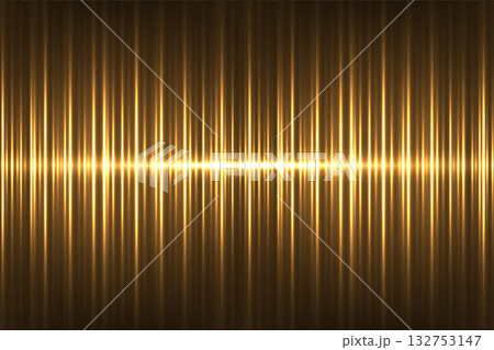 Golden silk fabric luxury background. Gold vertical draped satin cloth texture curtain with light line. Smooth shiny drape material curtain. Realistic modern vector banner 132753147