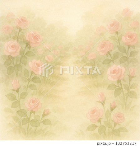 薔薇シリーズ：小道の両側に薔薇が咲く春の風景 132753217