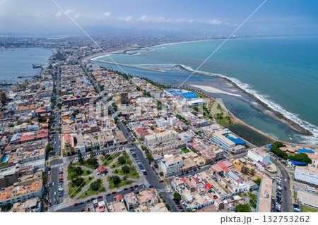 Aerial view of the District of La Punta, located in Callao. Aerial view of the District of La Punta, located in Callao. 132753262
