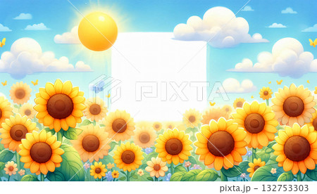 Sunflower field with text boxのイラスト素材 [132753303] - PIXTA