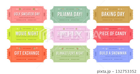 Christmas Reward Tickets or Coupons for Children Vector Template Set 132753352