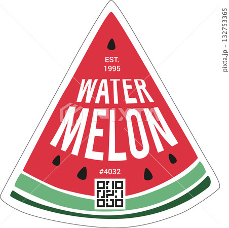 Watermelon Adhesive Label or Sticker. Farm Produce Advertising Vector Label with White Borders Watermelon Adhesive Label or Sticker. Farm Produce Advertising Vector Label with White Borders 132753365