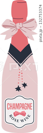 Champagne or Rose Wine Vintage Bottle of Sparkling Wine Hand Drawn Vector Isolated on Transparent BG Champagne or Rose Wine Vintage Bottle of Sparkling Wine Hand Drawn Vector Isolated on Transparent BG 132753374