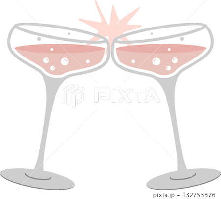Coupe Glasses Clinking Champagne or Prosecco Vintage Glassware Vector Illustration Isolated 132753376