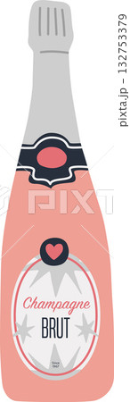 Hand Drawn Champagne Brut Vintage Glass Bottle of Pink Sparkling Wine Isolated on Transparent BG Hand Drawn Champagne Brut Vintage Glass Bottle of Pink Sparkling Wine Isolated on Transparent BG 132753379