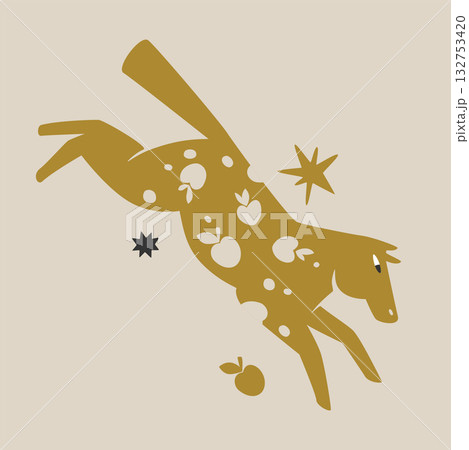 Golden dapple horse galloping. Naive style steed in flat vector style 132753420
