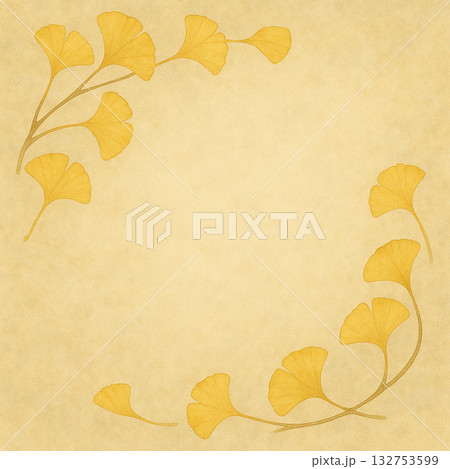 イチョウシリーズ：斜めに流れるイチョウの葉の動きのあるフレーム 132753599