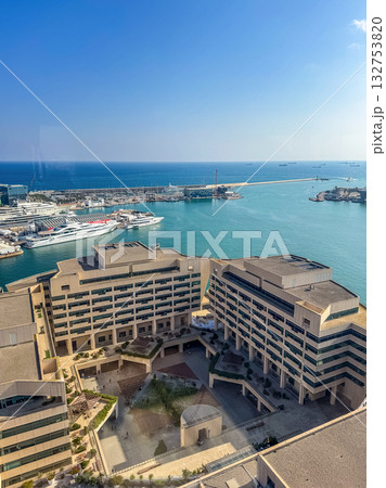 Modern Coastal Buildings and Port View from Above Modern Coastal Buildings and Port View from Above 132753820