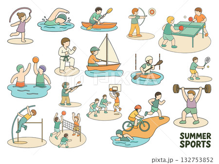 夏のスポーツとスキル競技のイラストセット、Summer Sports and Skill Games 夏のスポーツとスキル競技のイラストセット、Summer Sports and Skill Games 132753852