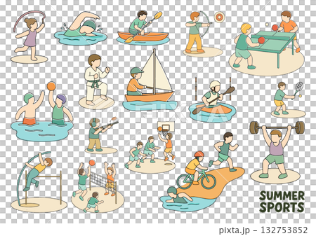 夏のスポーツとスキル競技のイラストセット、Summer Sports and Skill Games 夏のスポーツとスキル競技のイラストセット、Summer Sports and Skill Games 132753852