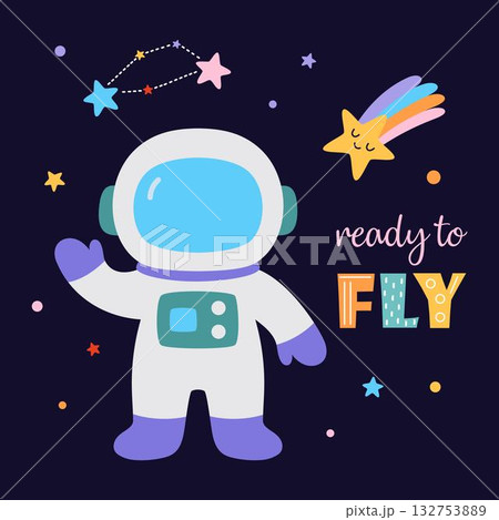 cartoon poster with astronaut 132753889