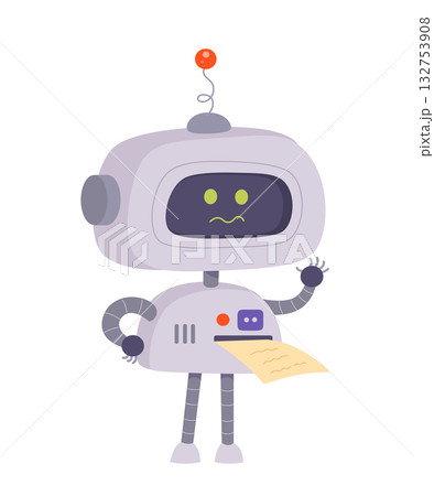 Robot with message, sad toy machine waving claw to indicate error, futuristic smart bot 132753908