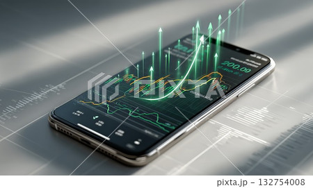 Mobile phone displaying a vibrant green financial chart with ascending arrows, symbolizing successful growth, investment, and market analysis through a modern fintech application Mobile phone displaying a vibrant green financial chart with ascending arrows, symbolizing successful growth, investment, and market analysis through a modern fintech application 132754008