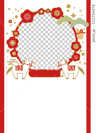 馬匹插畫相框新年賀卡 馬匹插畫相框新年賀卡 132754478