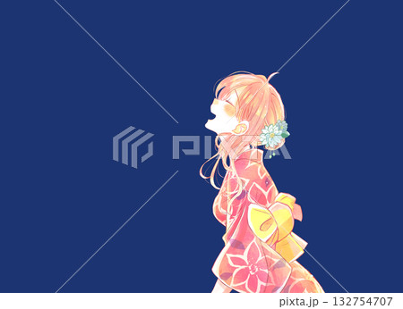 幸せそうに笑う女性 浴衣 幸せそうに笑う女性 浴衣 132754707