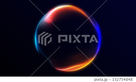 Glowing vibrant sphere with colorful gradient lights on dark background. Futuristic 3D abstract energy ball ideal for sci-fi, motion, and digital art visuals. 132754848