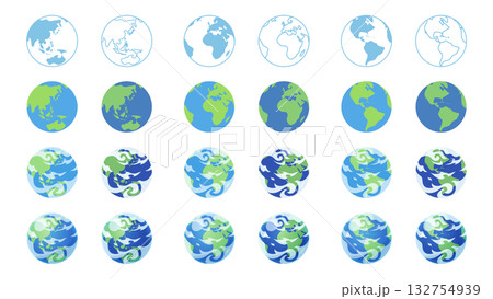 デフォルメされた3種類の角度の地球のイラスト素材セット デフォルメされた3種類の角度の地球のイラスト素材セット 132754939