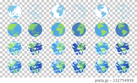 一組從三個不同角度拍攝的地球插圖素材 132754939