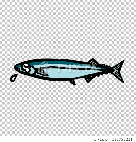一隻悲傷的秋刀魚的簡單插圖 一隻悲傷的秋刀魚的簡單插圖 132755211