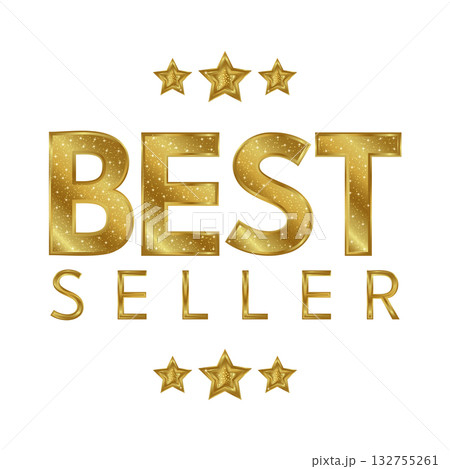 best seller gold glitter text stars vector isolated white background. 132755261