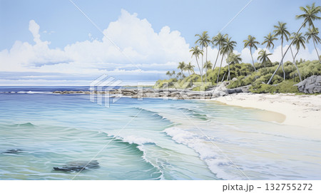 Tropical beach landscape watercolor painting 132755272