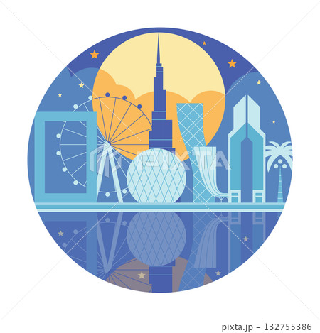 Circle Icon with Modern Arabian Night Skyline 132755386