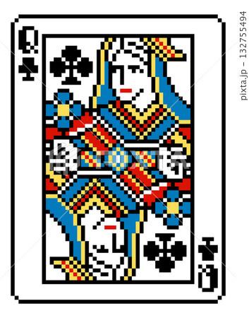 ixel Art Style Queen of Clubs Playing Card Design 132755494
