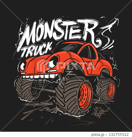 Monster truck graphic vector t-shirt design print. Adventurous vibes, ideal for motorsport fans and kids fashion 132755522