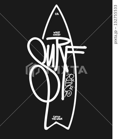 Surf rider graffiti lettering vector print with surfboard for summer t-shirts Surf rider graffiti lettering vector print with surfboard for summer t-shirts 132755533